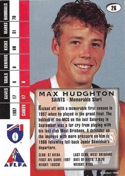 1998 Select AFL Signature Series #26 Max Hudghton Back